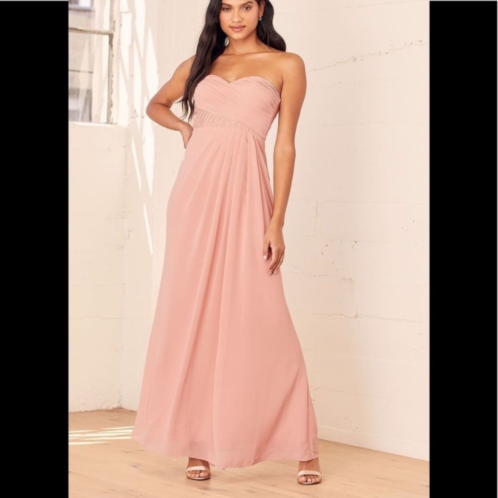 Lulu’s With All My Heart Blush Pleated Strapless Maxi Dress